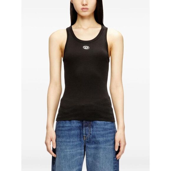 DIESEL Women's Cropped Ribbed Scoop Neck T-Shirt Women BLACK T-Shirts & Tops - Picture 7 of 8